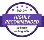 A purple badge that says `` we 're highly recommended by locals on alignable ''.