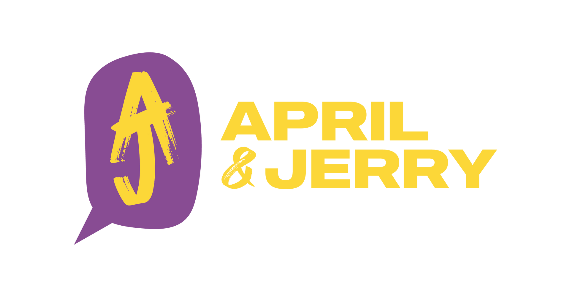 A purple and yellow logo for april and jerry