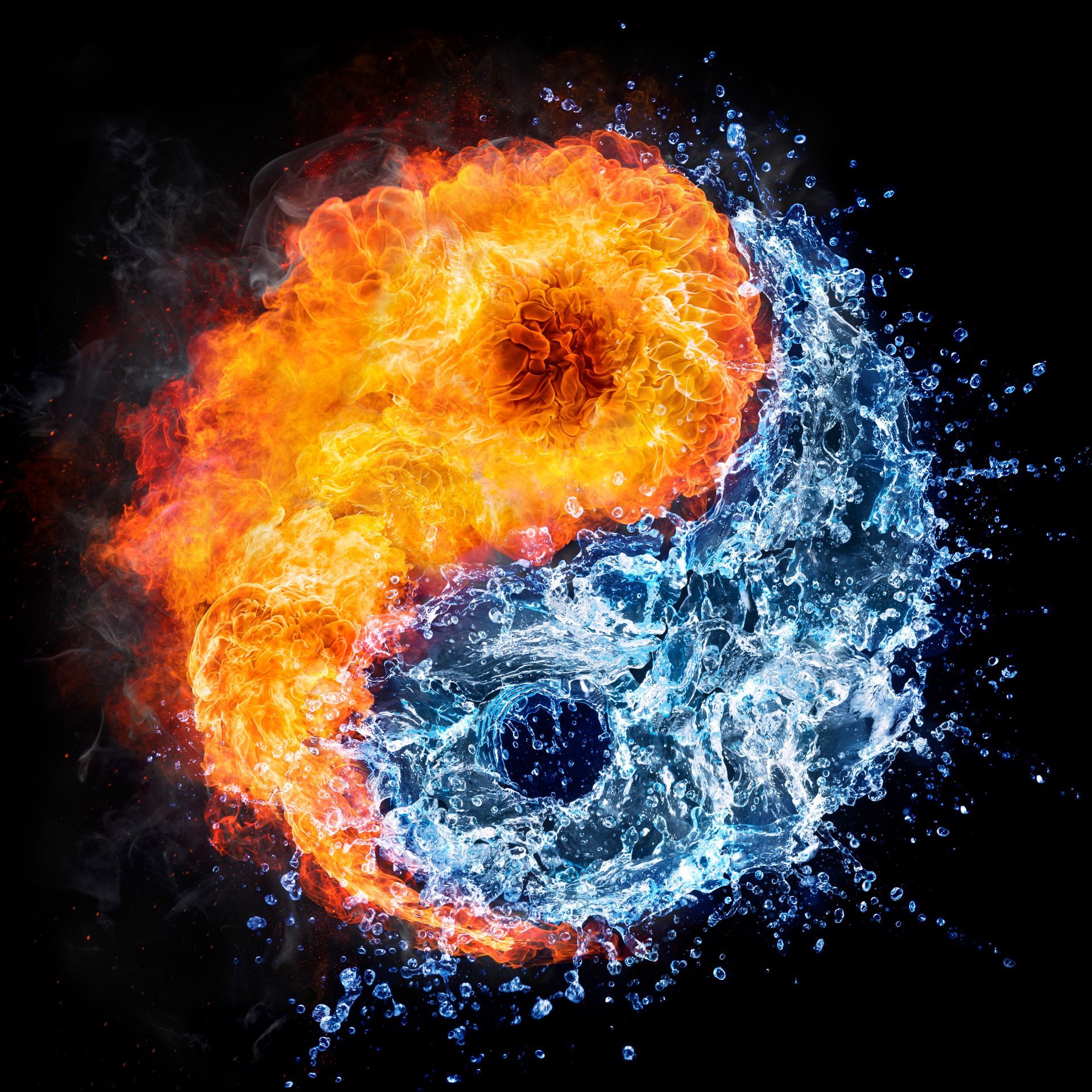 A yin yang symbol made of fire and water