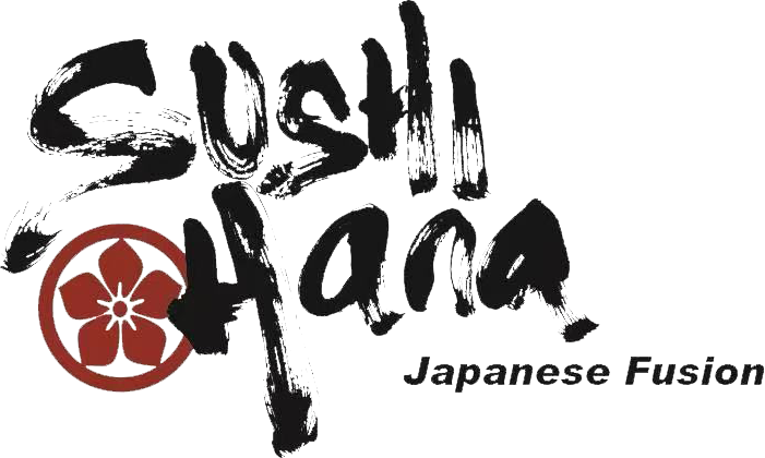Sushi Hana logo with red flower emblem and Japanese Fusion text