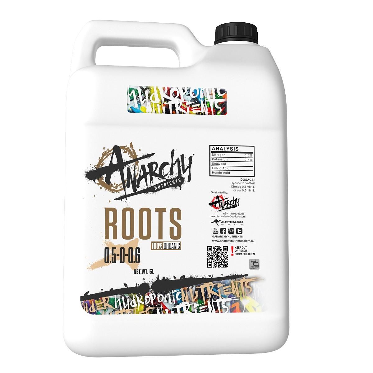 A Gallon Of Anarchy Roots Is Shown On A White Background — Wide Bay Hydroponics In Saint Helens, QLD
