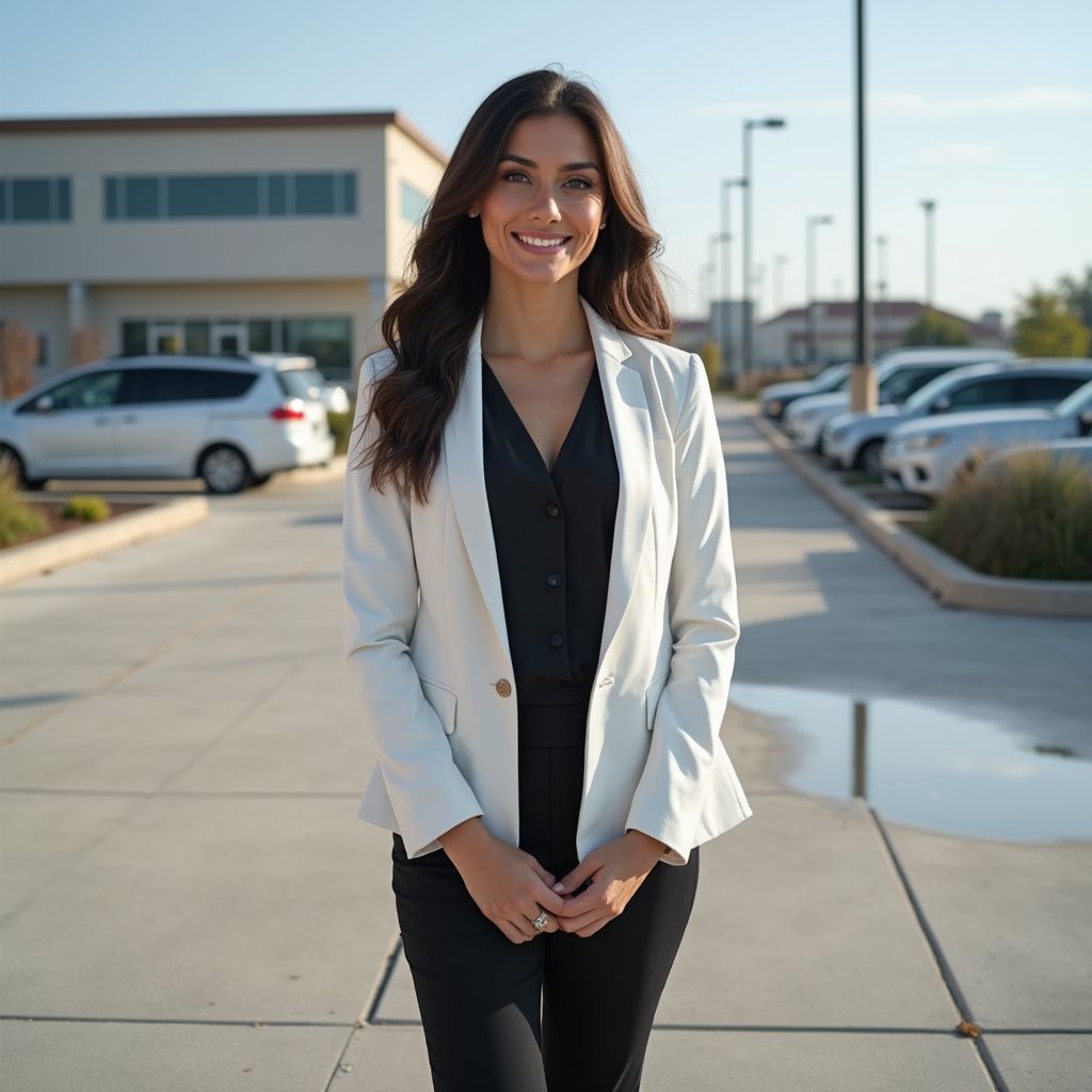 beautiful girl standing on concrete sidewalk