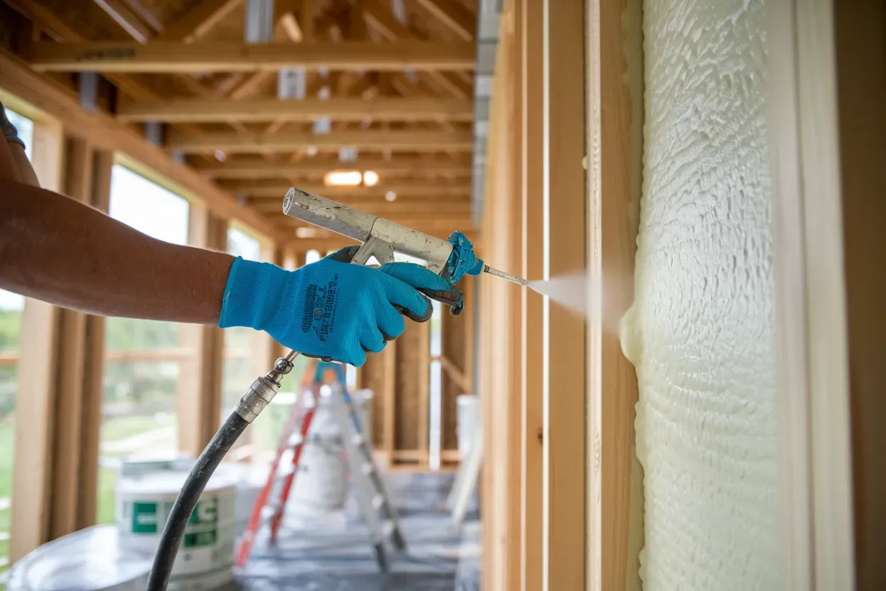 An attic with a ladder and a table in it.