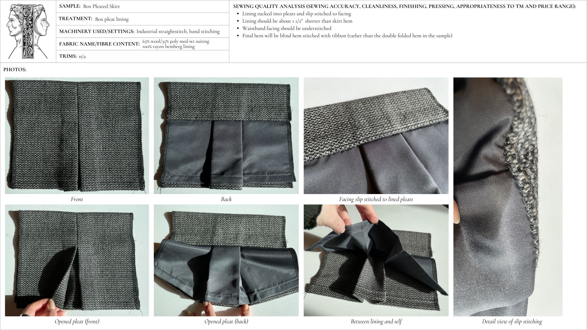 Image detailing a prototype of a lined inverted box pleat for tailored garments.