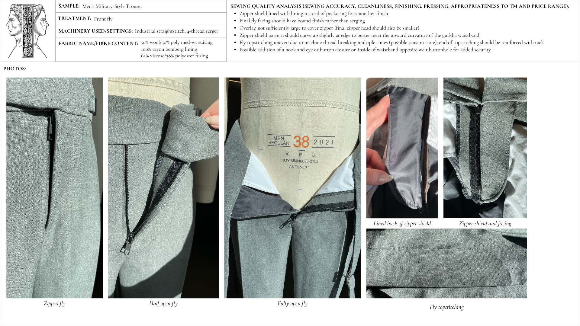 Image detailing a prototype of a front fly closure for tailored pants.