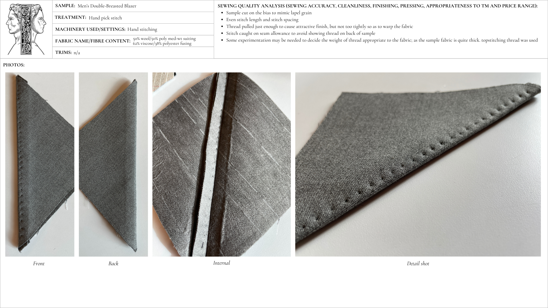 Image detailing a prototype of pick stitching for tailored garments.