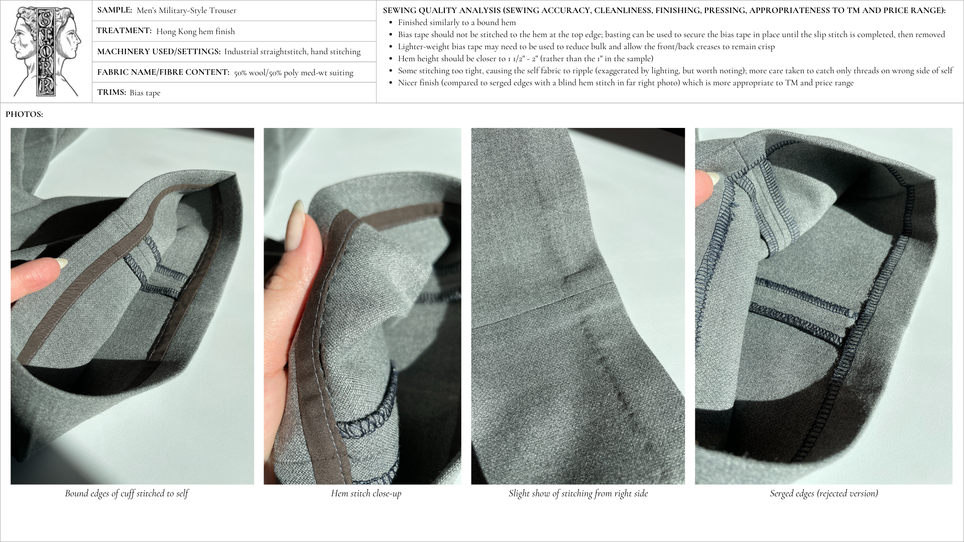 Image detailing a prototype of the Hong Kong edge finish for tailored garments.
