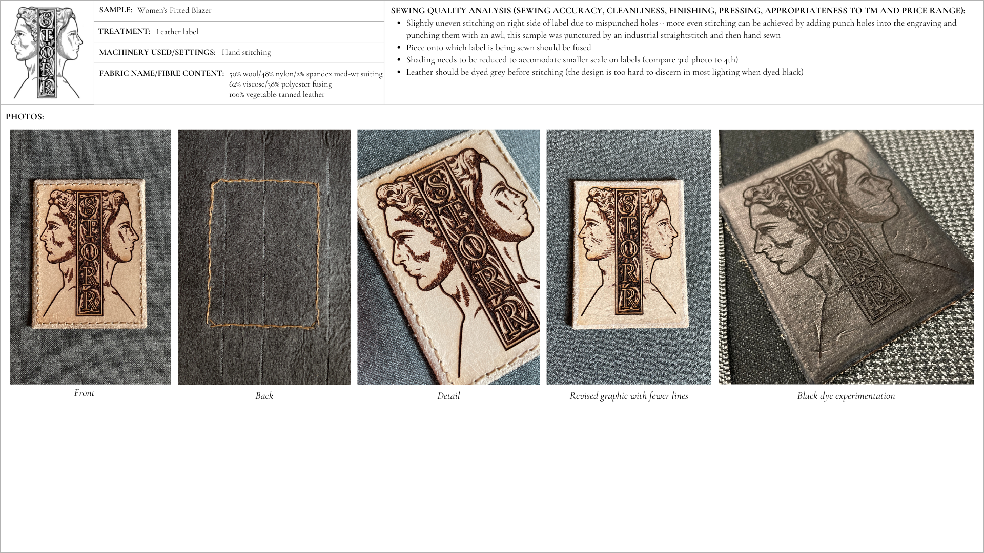 Image detailing a prototype of a laser-cut leather label.
