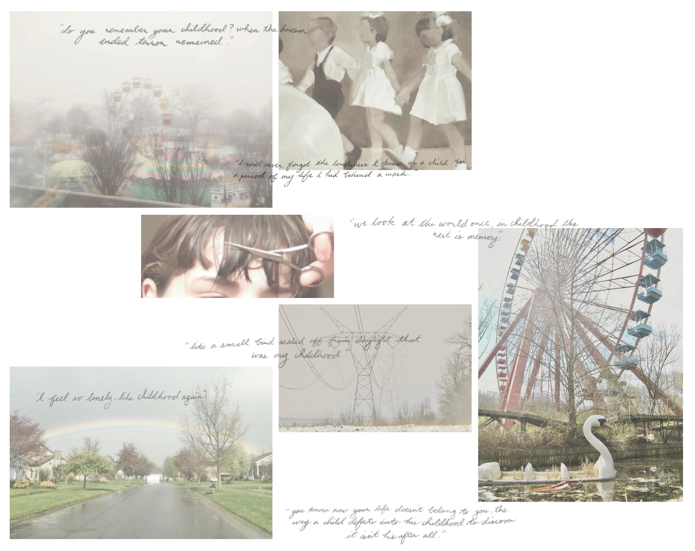 Mood board inspired by the bitersweetness of childhood, from the work 