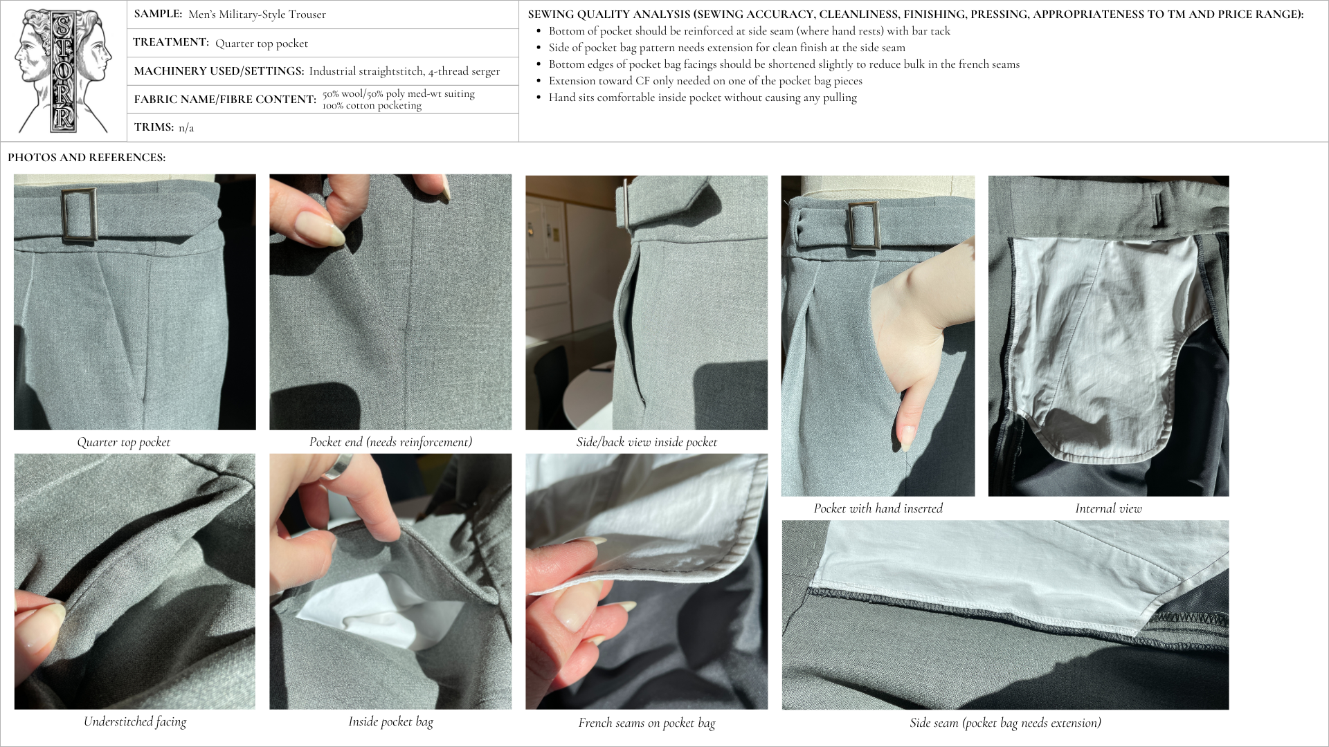 Image detailing a prototype of quarter top pocket for tailored pants.