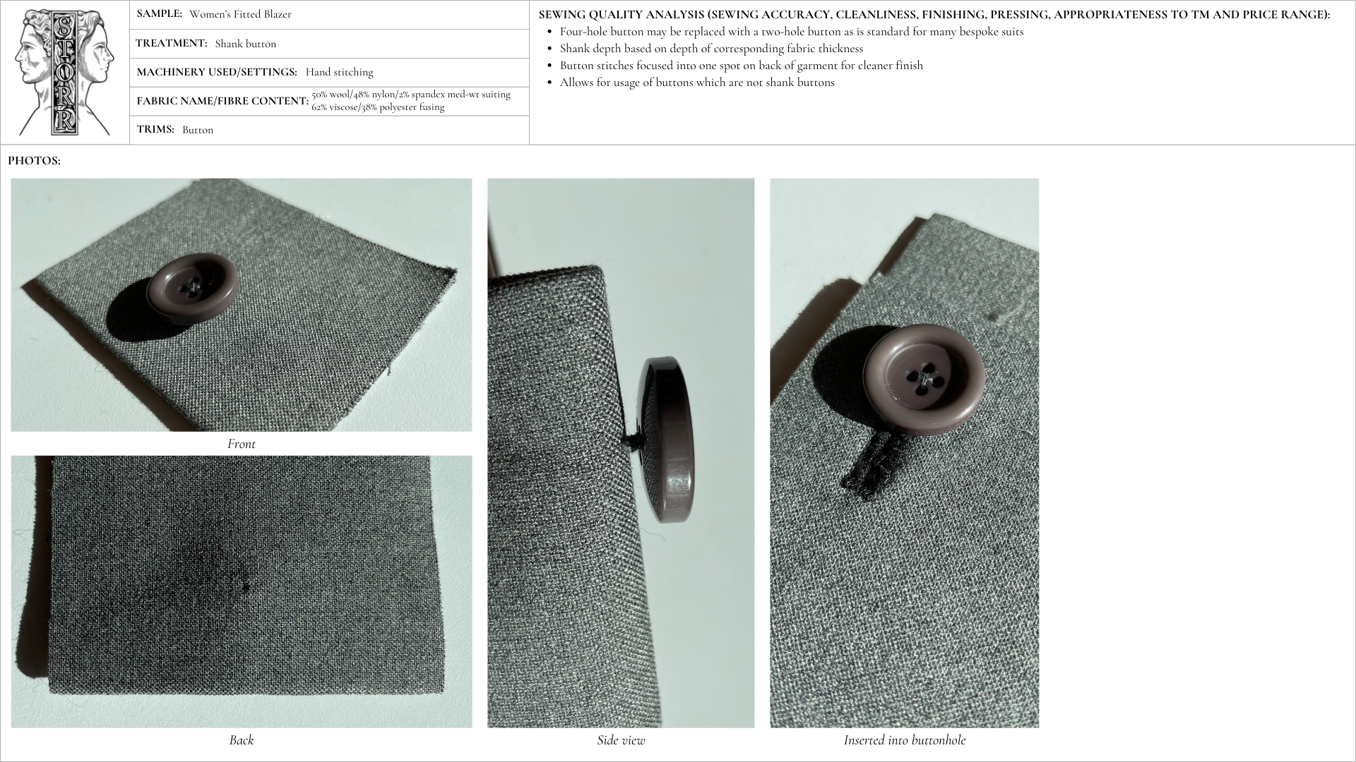 Image detailing a prototype of button with a thread shank for tailored garments.