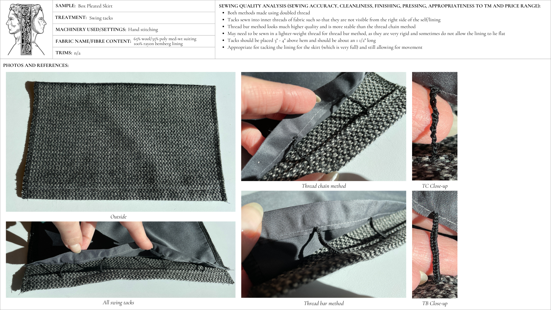 Image detailing a prototype of swing tacks for tailored garments.