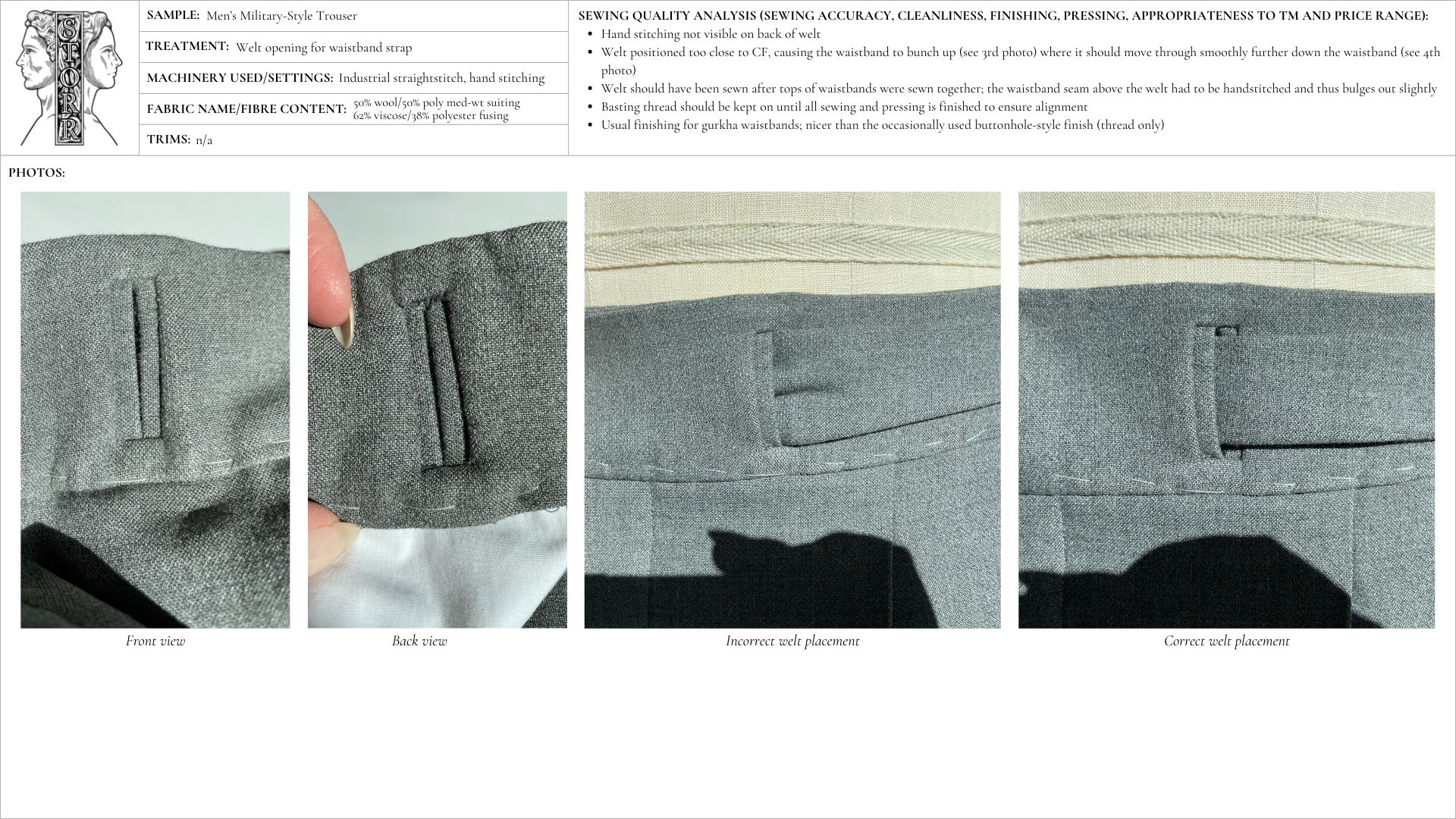 Image detailing a prototype of a small welt opening for tailored garments.