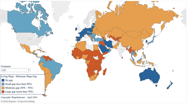 WageIndicator.org – Minimum Wage – Living Wage gap across 166 countries worldwide, April 2024.