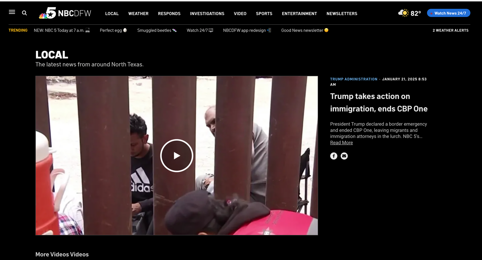 A video of a man standing behind a fence on a website.