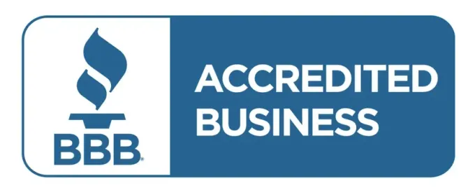 BBB Accredited Business logo, blue and white.