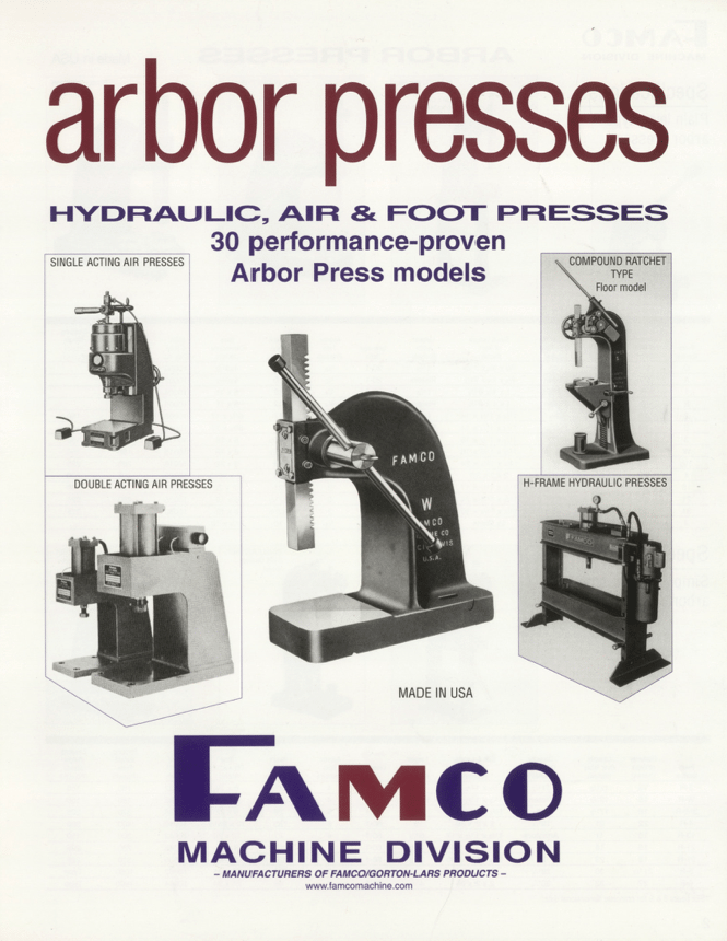 an advertisement for arbor presses hydraulic air and foot presses