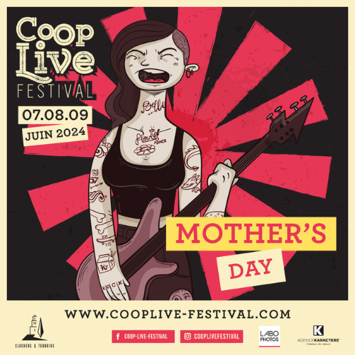 Un dessin animé d'une femme tenant une guitare pour la fête des mères.