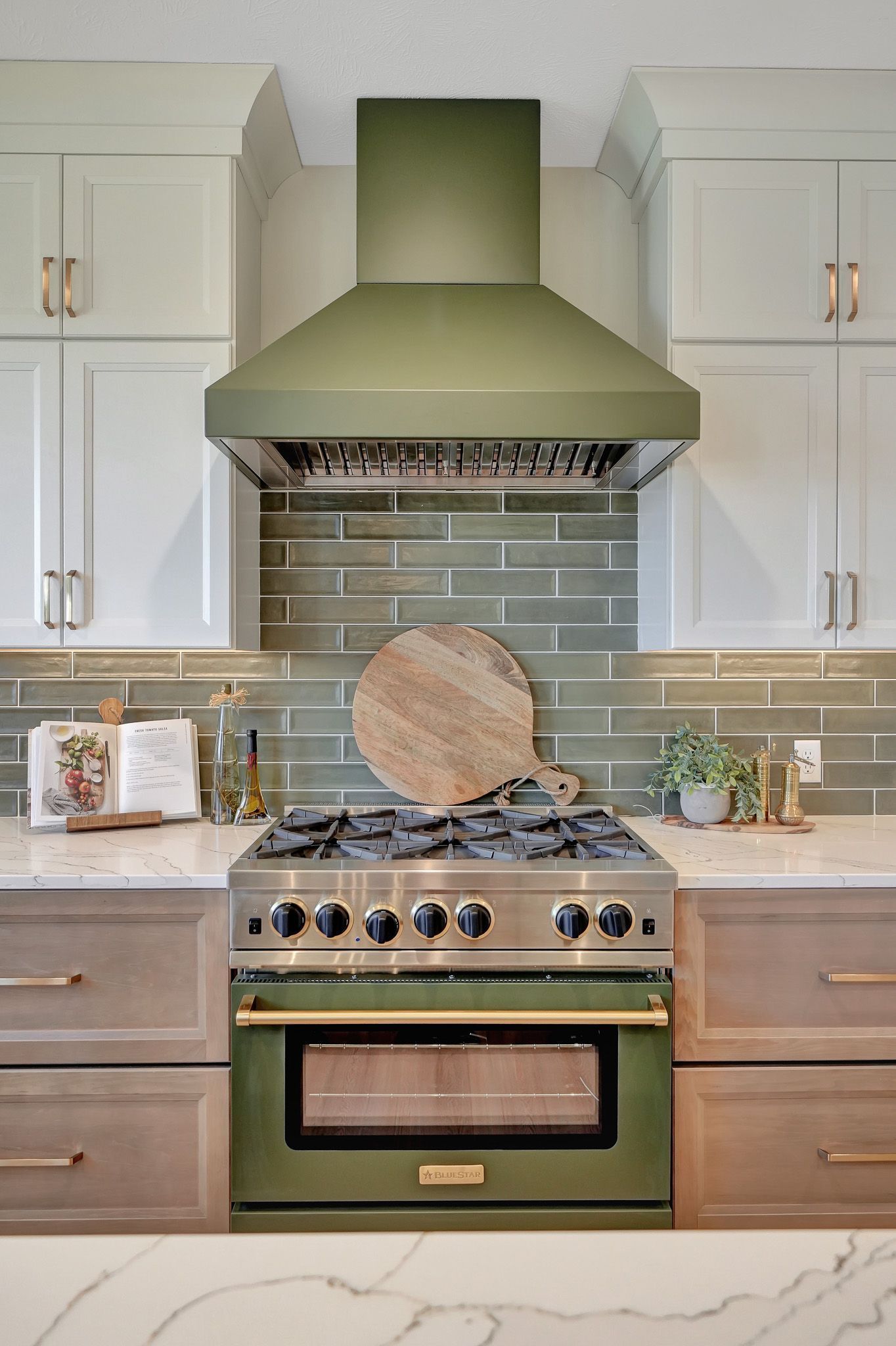 Green Range in an Open Concept Kitchen