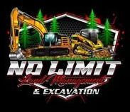 A logo for a construction company called no limit and excavation.