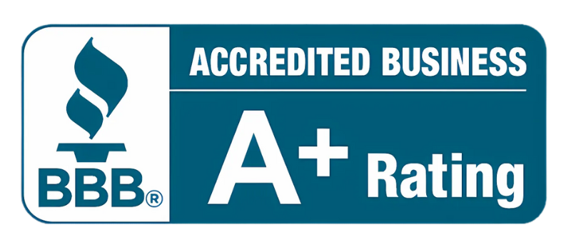 A blue sign that says accredited business on it