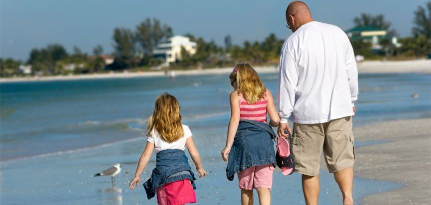 family walking on beach