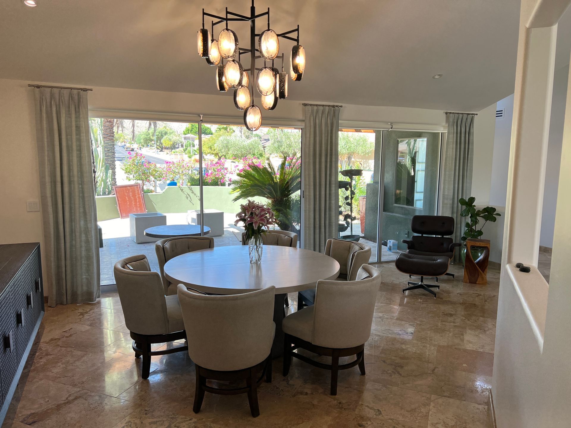 side by side patio doors create high impact when both are same size and minimalistic in nature.