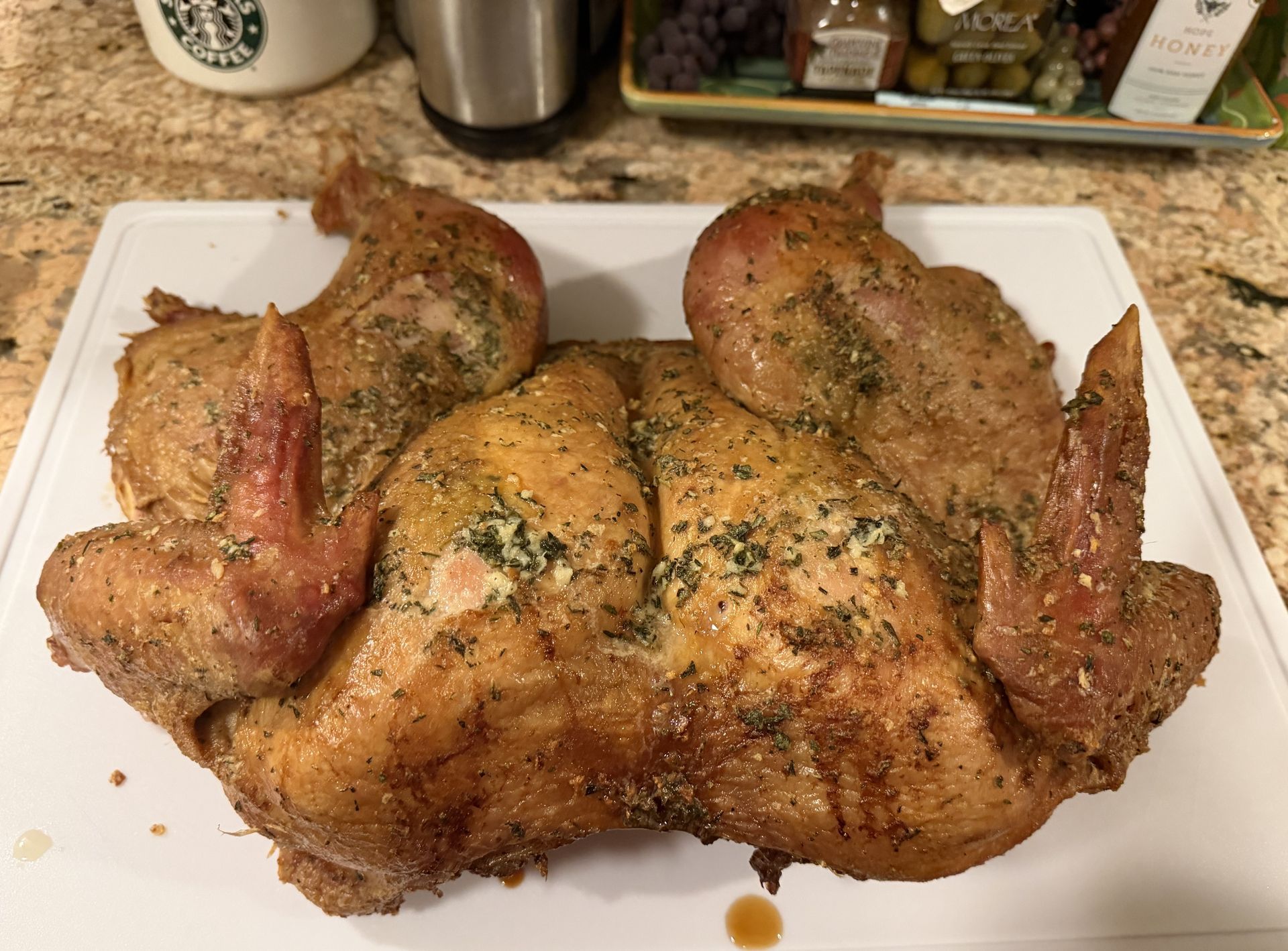 Spatchcocked turkey on the smoker!  Yes please...