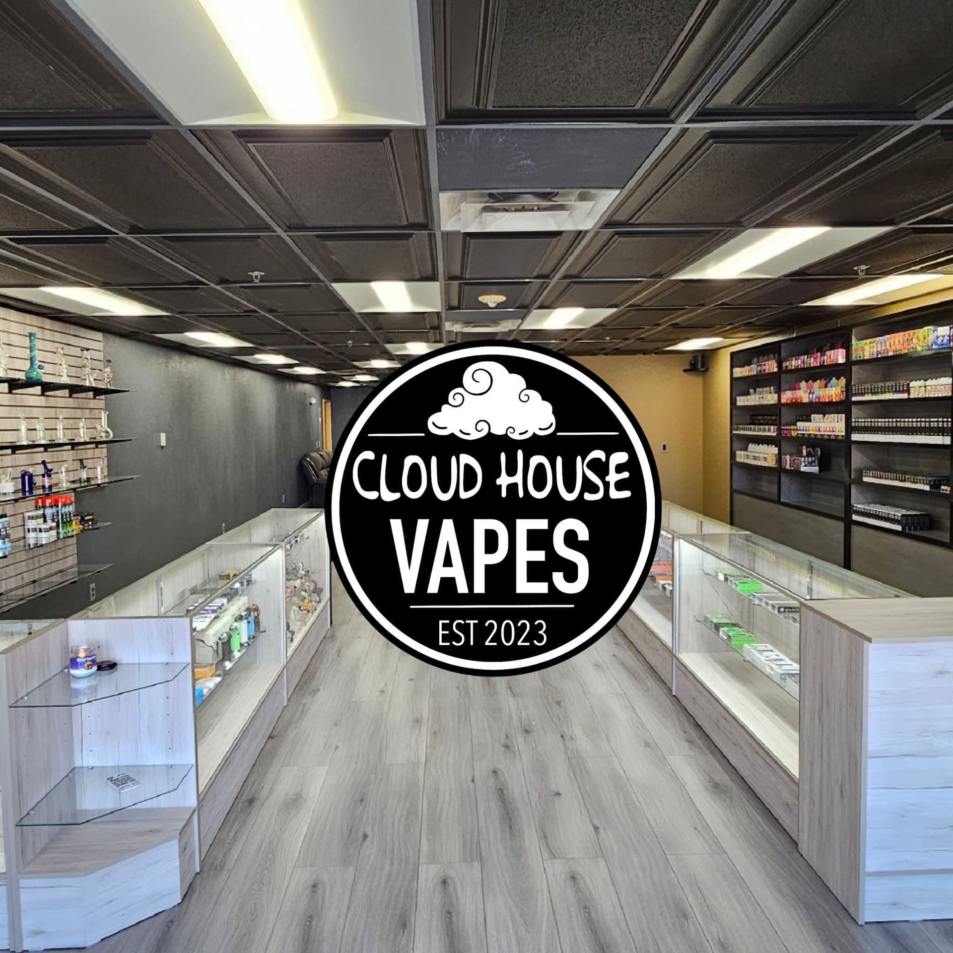 The inside of a store called cloud house vapes