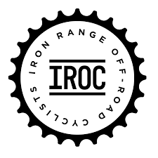 A black and white logo for iron range off road cyclists.