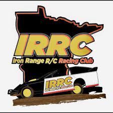 The logo for the iron range r / c racing club shows a race car on a dirt track.