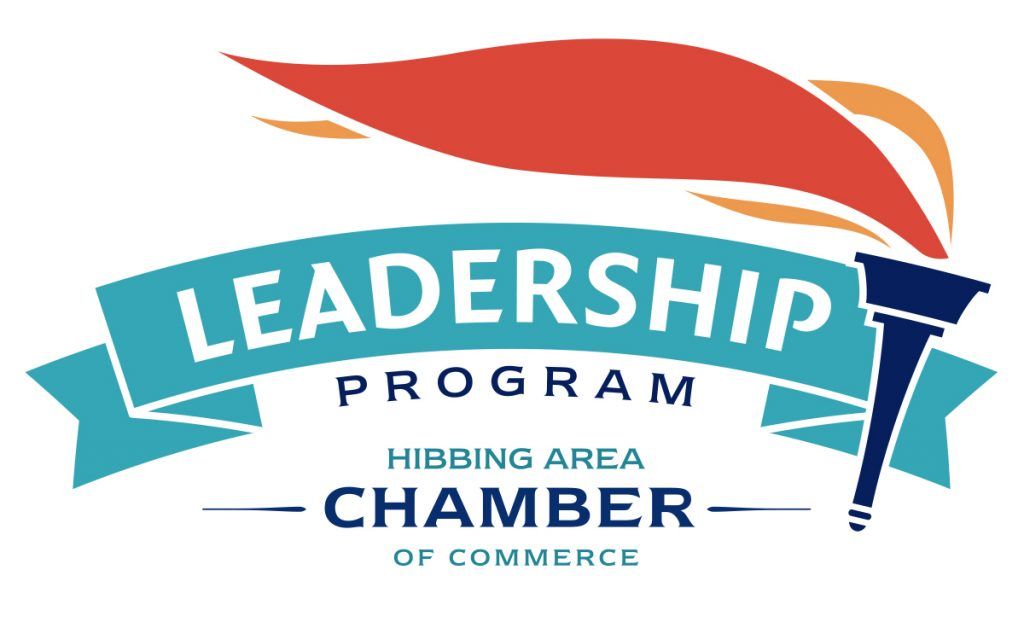 A logo for the leadership program of the hibbing area chamber of commerce.