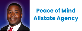 Peace of Mind Allstate Agency logo with a smiling headshot beside blue text on white background