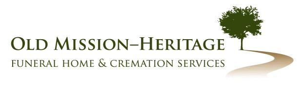 Old Mission-Heritage logo with text and tree graphic, funeral home and cremation services.