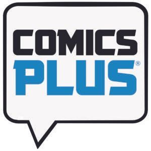 The Comics Plus logo featuring the word "COMICS" in black and "PLUS" in blue inside a white speech bubble.