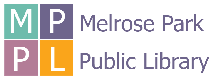 Logo for Melrose Park Public Library featuring a grid of four colored squares with the letters M, P, P, L and text.