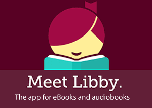 Logo for the Libby app, featuring a stylized icon of a person reading a book on a dark red background.