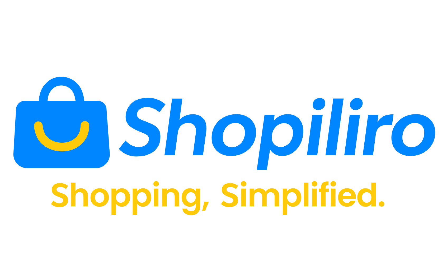 Logo for Shopiliro, featuring a blue shopping bag icon next to the brand name and slogan 