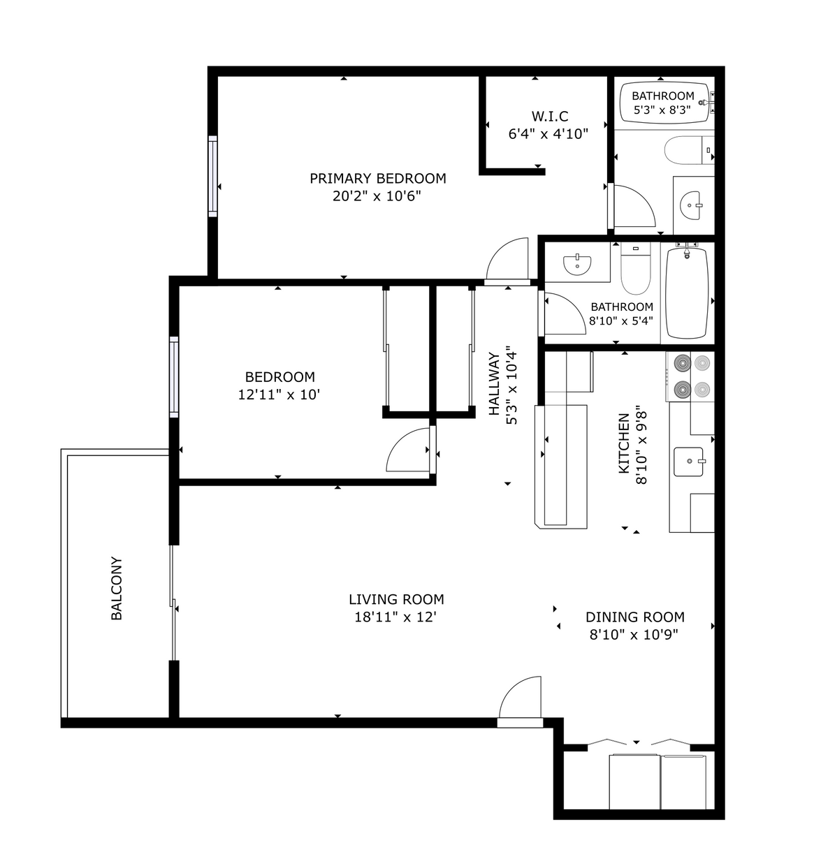 Floor Plan: 2 Bed · 2 Bath · 931 SF