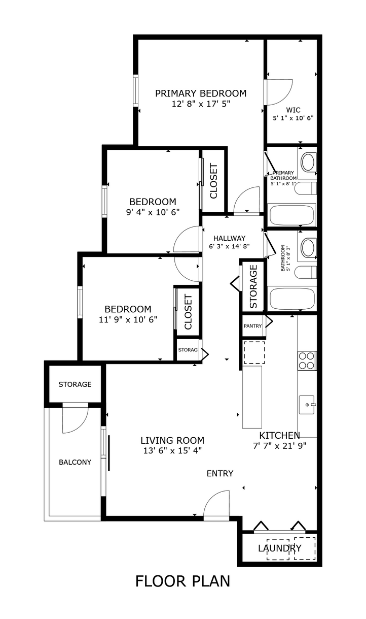 Floor Plan: 3 Bed · 2 Bath · 1,074 SF