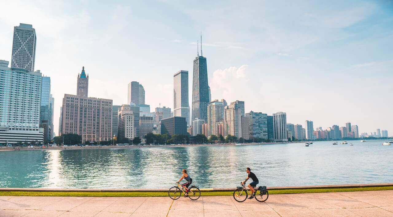 people biking in chicago