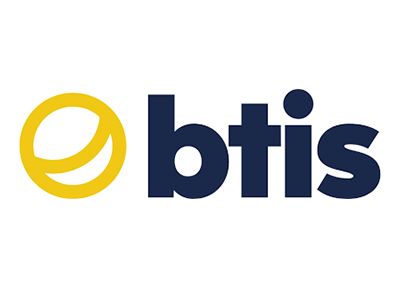 BTIS logo in yellow and dark blue on a white background