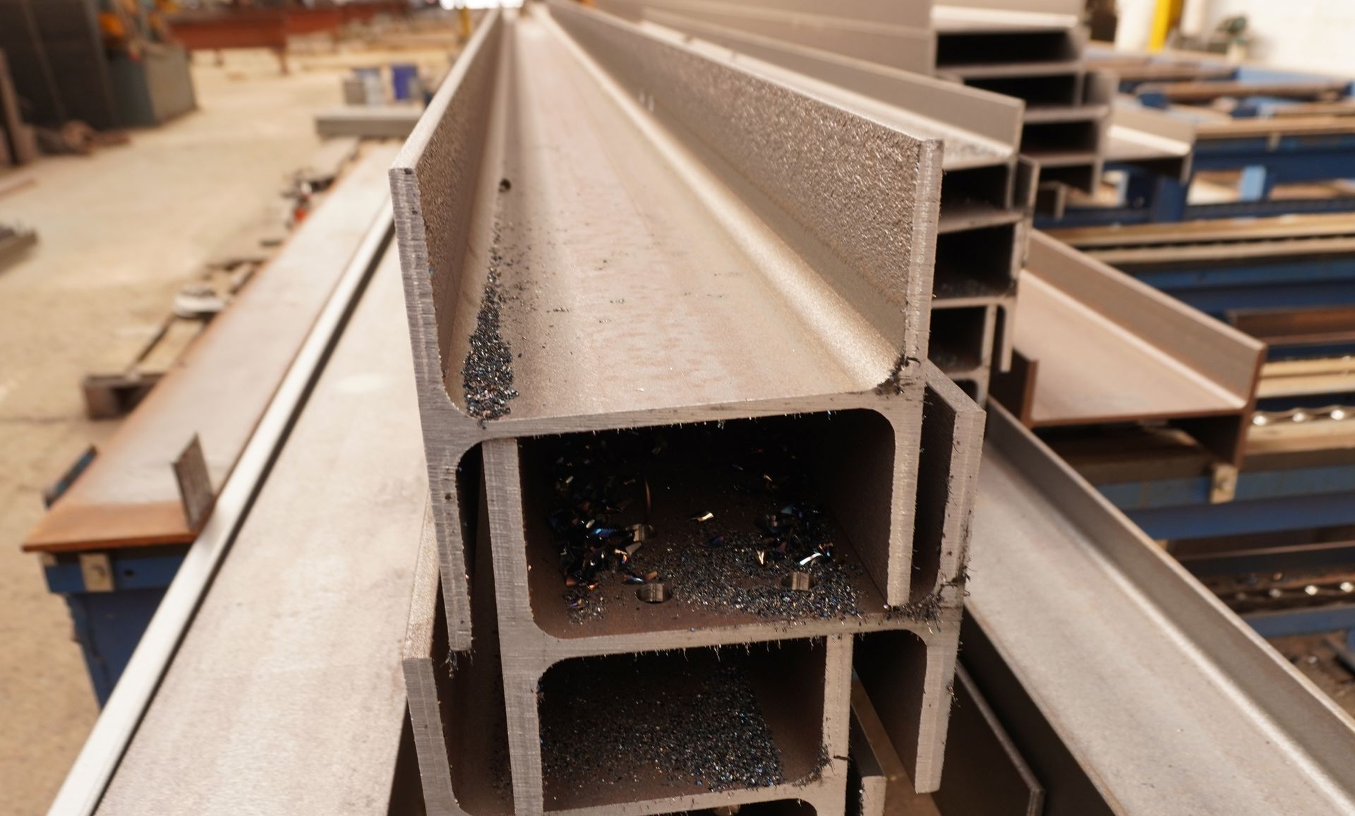 Shot blasted steel beams