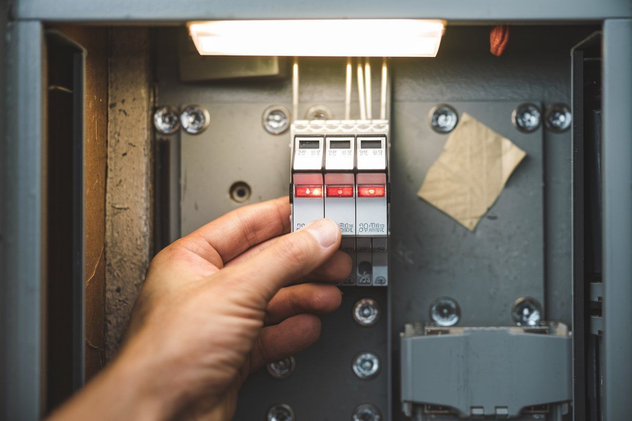 A person is holding a circuit breaker in their hand.