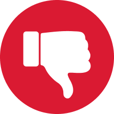 White thumbs-down hand gesture in a red circle.