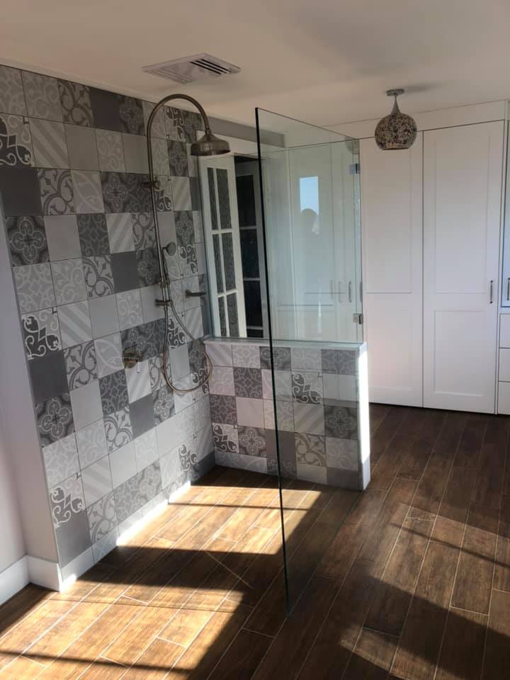 Gray and White Shower Room Tiles — Glazing Service in Wollongong, NSW