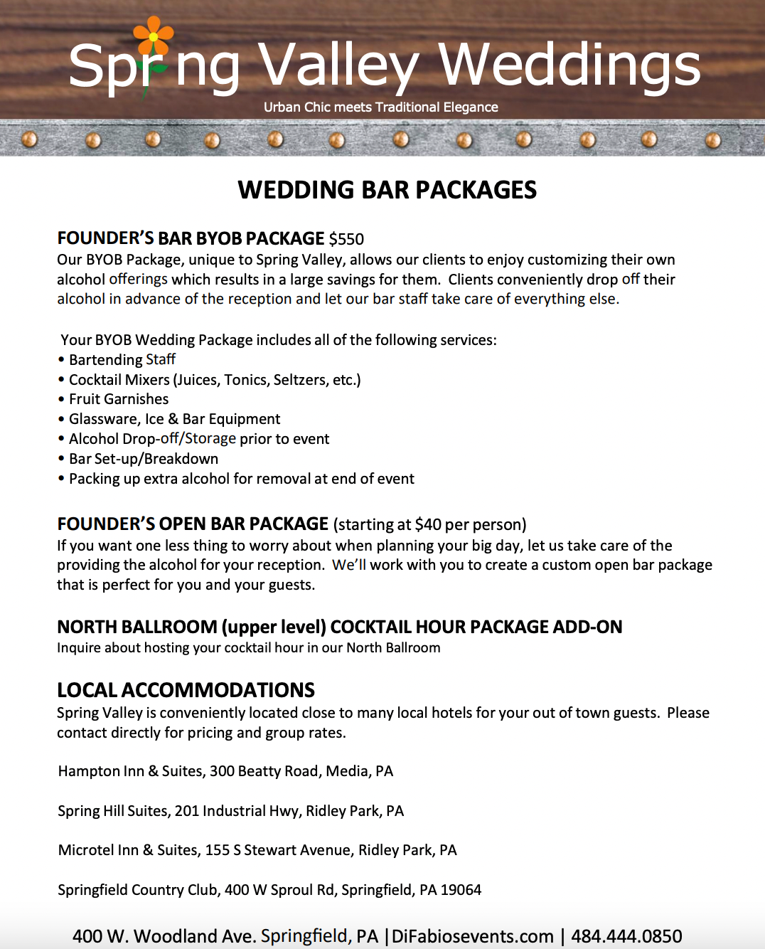 A menu for a restaurant called spring valley in philadelphia.