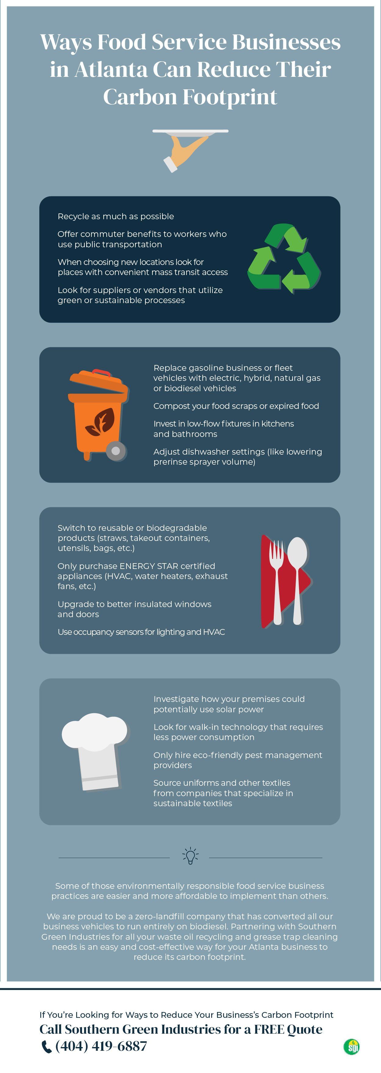 Ways Food Service Businesses in Atlanta Can Reduce Carbon Footprint graphic