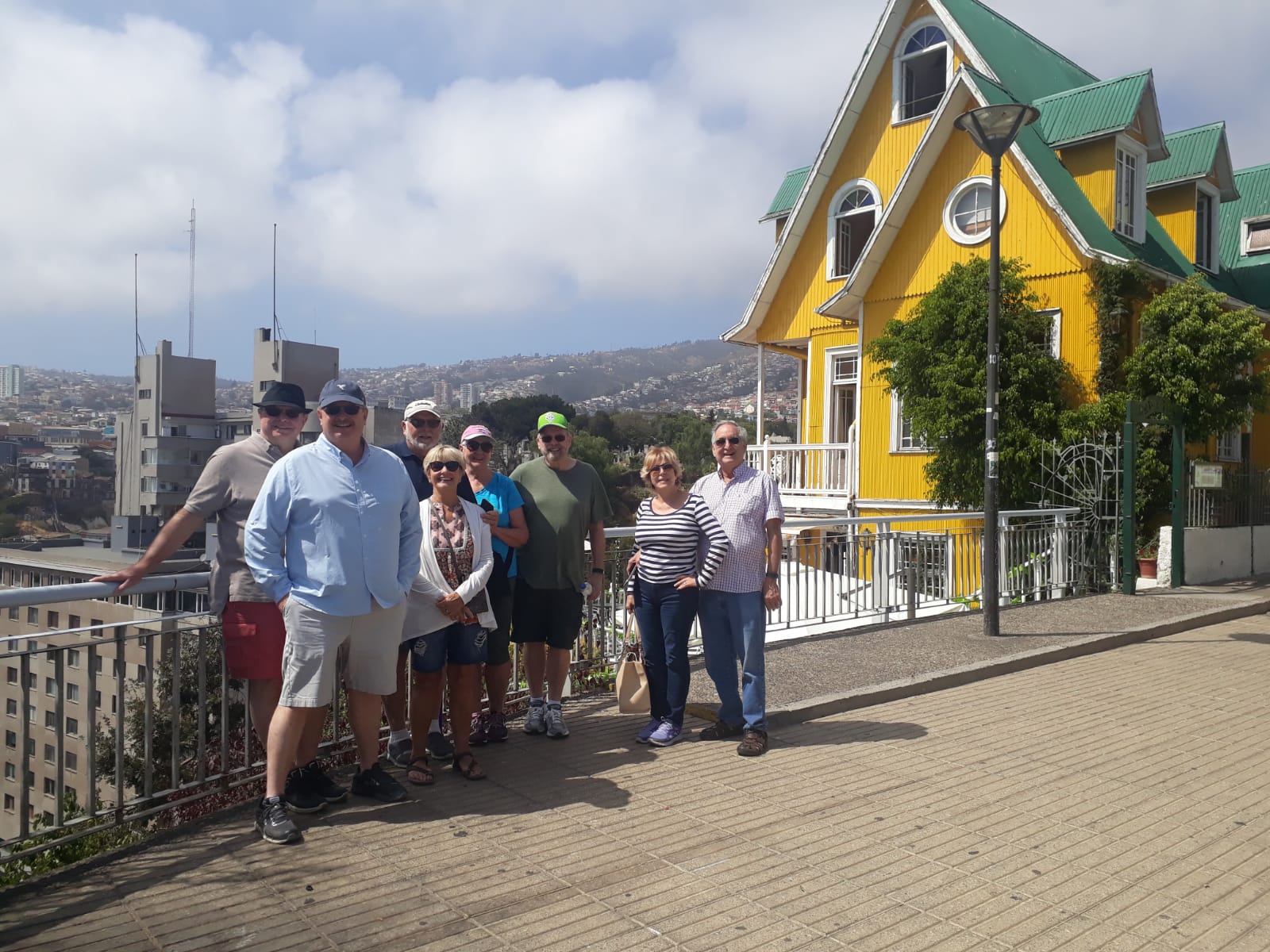 Tourist group in Valparaiso posing for a photo