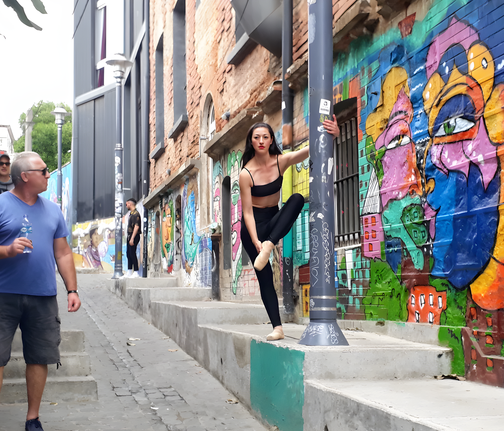 a dancing woman in a street of Valparaiso